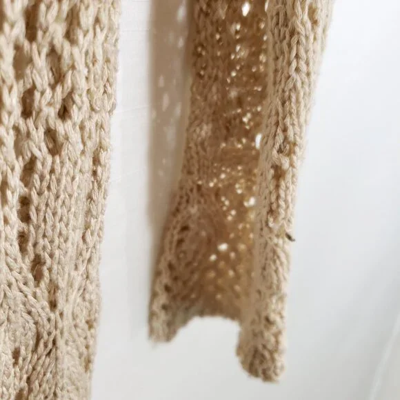 Y2K Vintage Western Boho Fringe Open Knit Duster Cardigan Sweater in light brown - Picture 3 of 7
